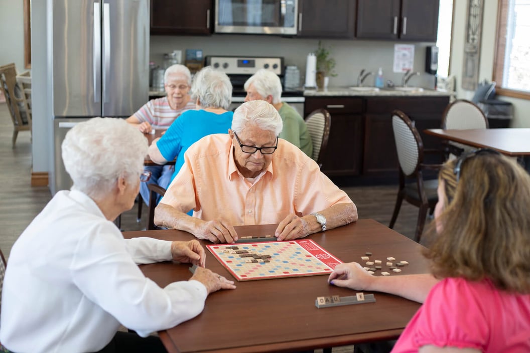 Residents playing Scrabble