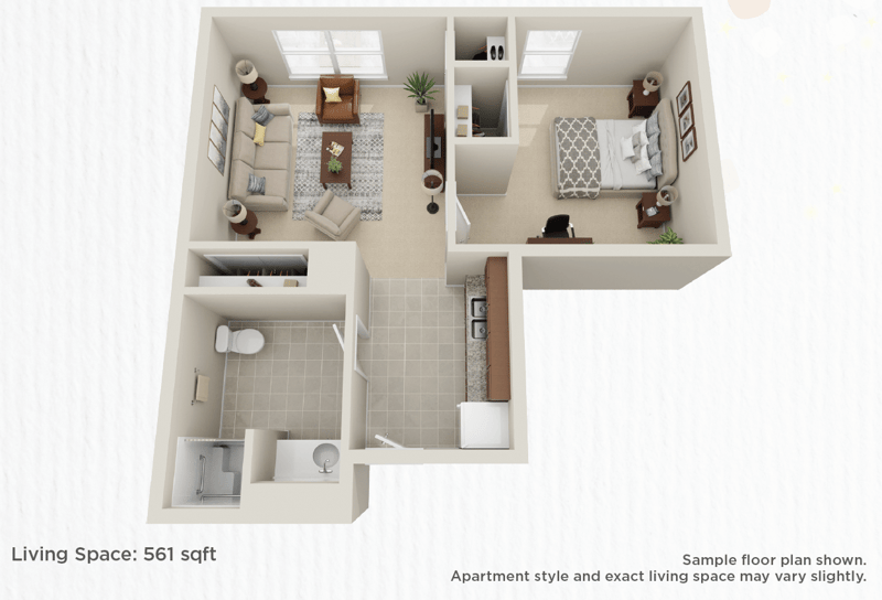 Cedarhurst of Lawrence - Assisted Living one Bedroom Floor Plan