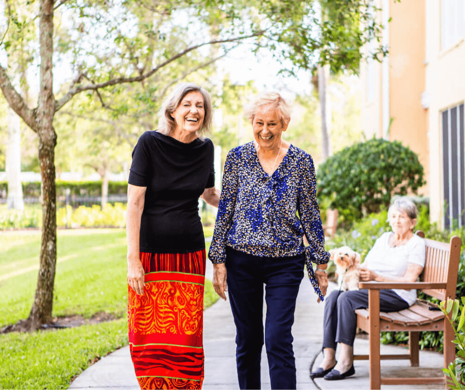 Friends walking at the park