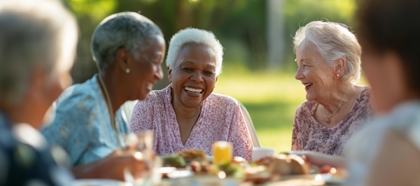 Group of senior women socializing outdoors