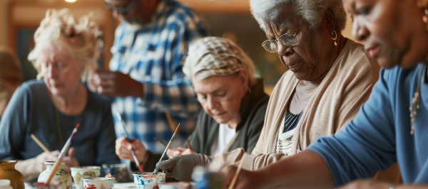 Group of seniors painting