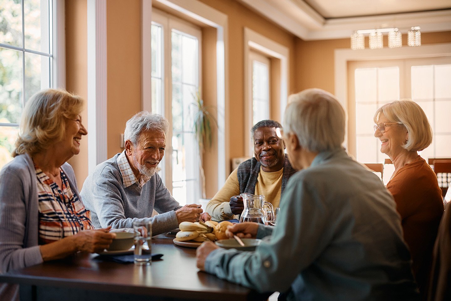 group of seniors dining together