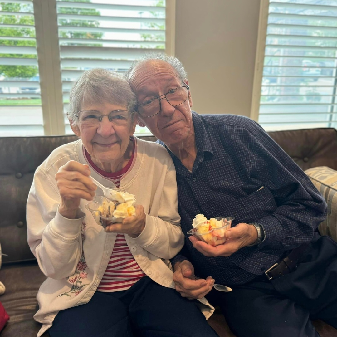 senior couple eating ice cream