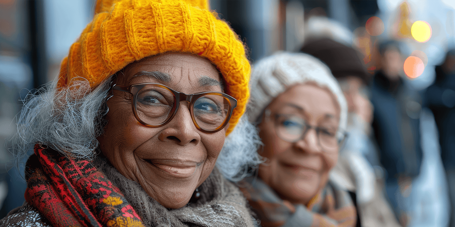 senior women wearing winter hats